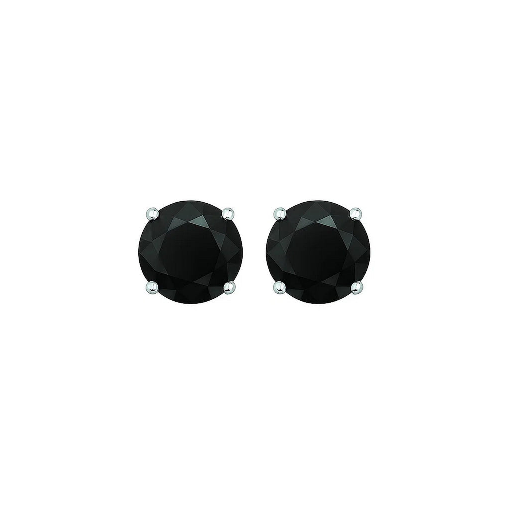 14k White Gold Stud Earrings with Black Faceted Cubic Zirconia(6mm)