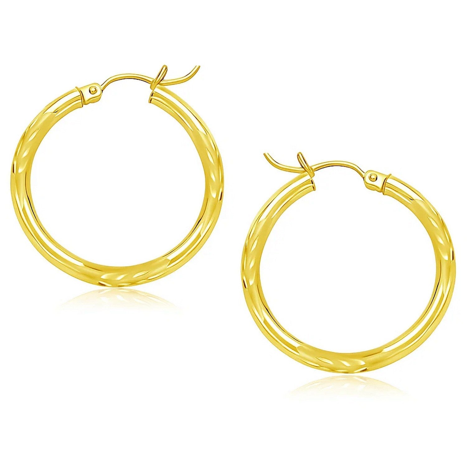 14k Yellow Gold Diamond Cut Hoop Earrings (3x25mm)