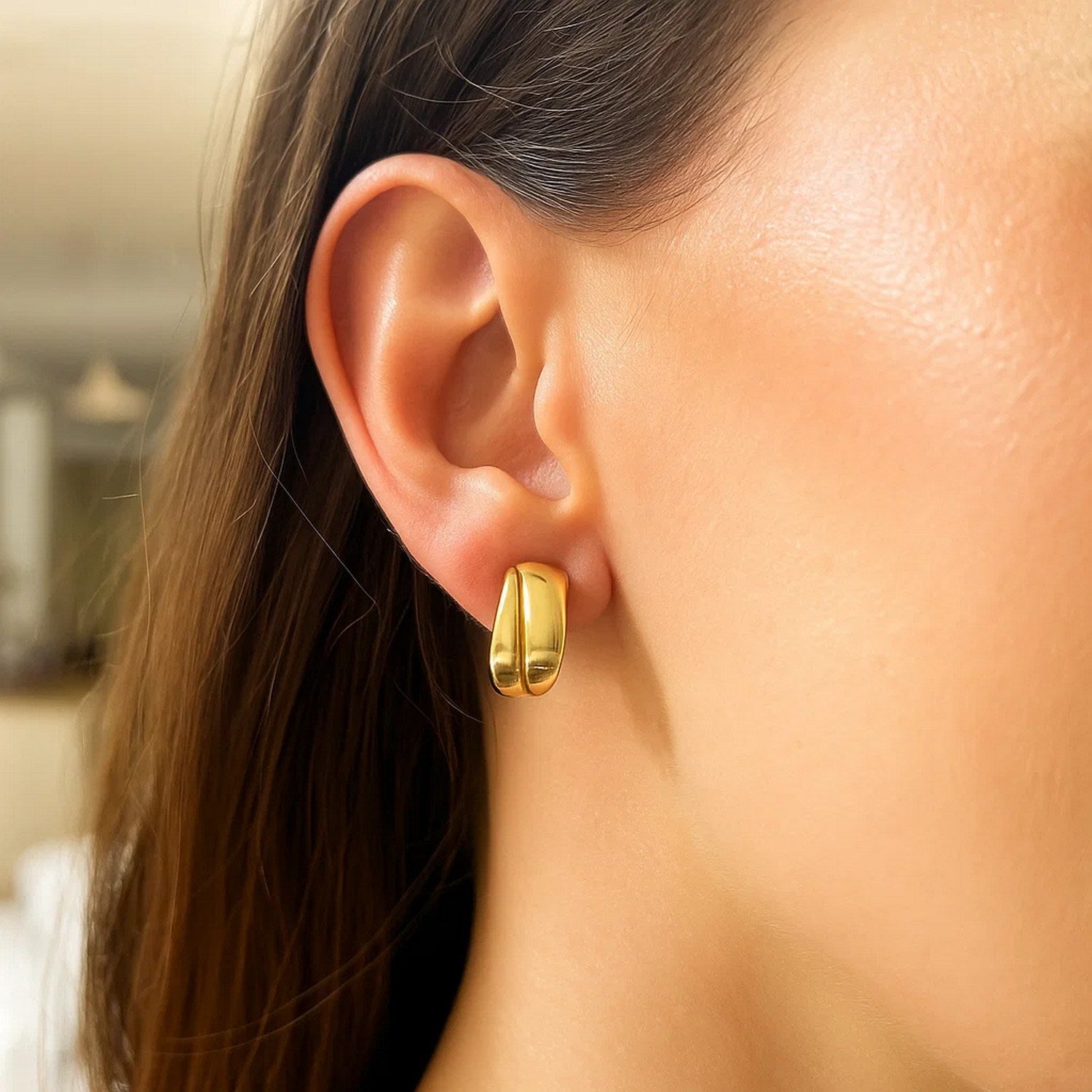 Puffed Up Split Hoop Earrings in 14K Yellow Gold