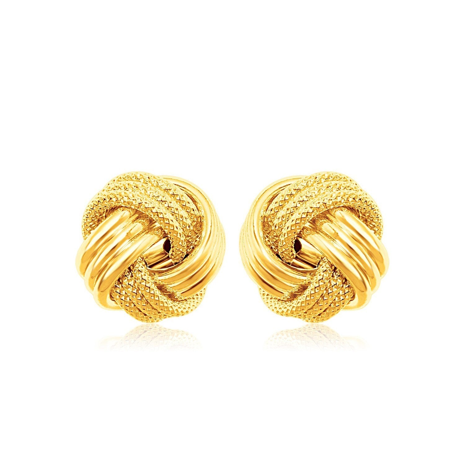 14k Yellow Gold Love Knot with Ridge Texture Earrings