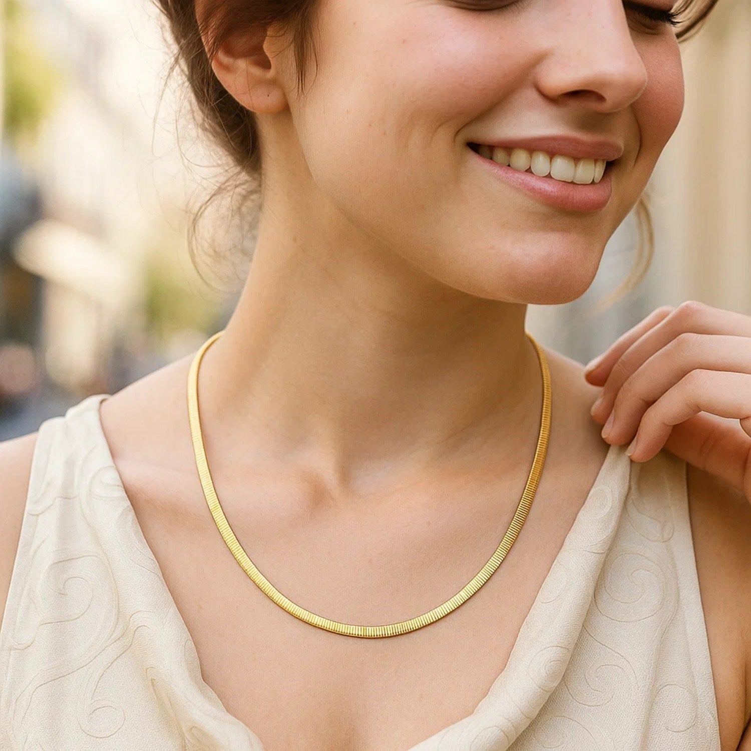 6.0mm 14k Two Tone Gold Reversible Omega Necklace