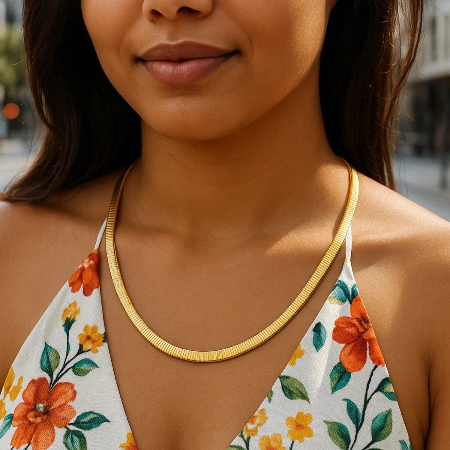 6.0mm 14k Two Tone Gold Reversible Omega Necklace