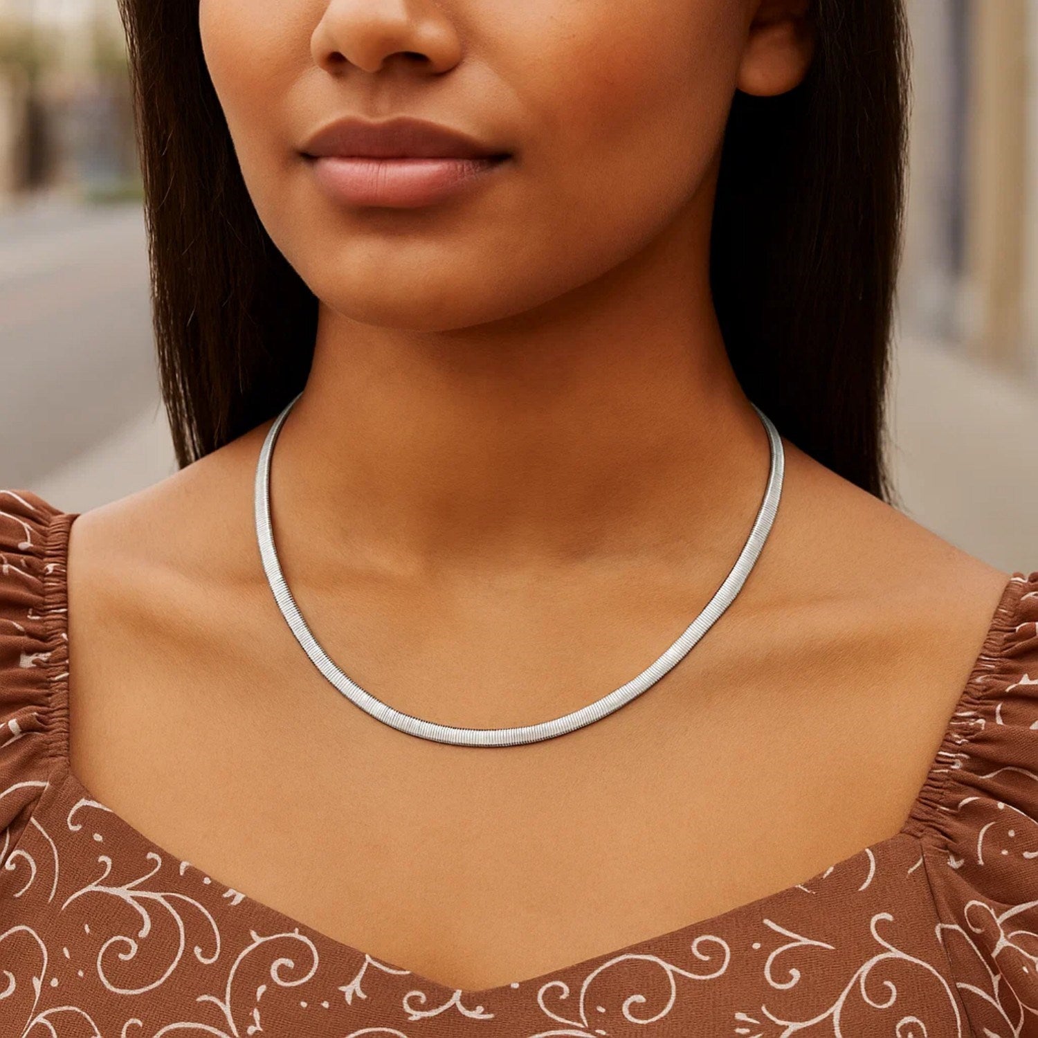 6.0mm 14k Two Tone Gold Reversible Omega Necklace