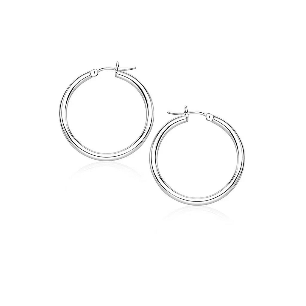 14k White Gold Polished Hoop Earrings (2x20mm)