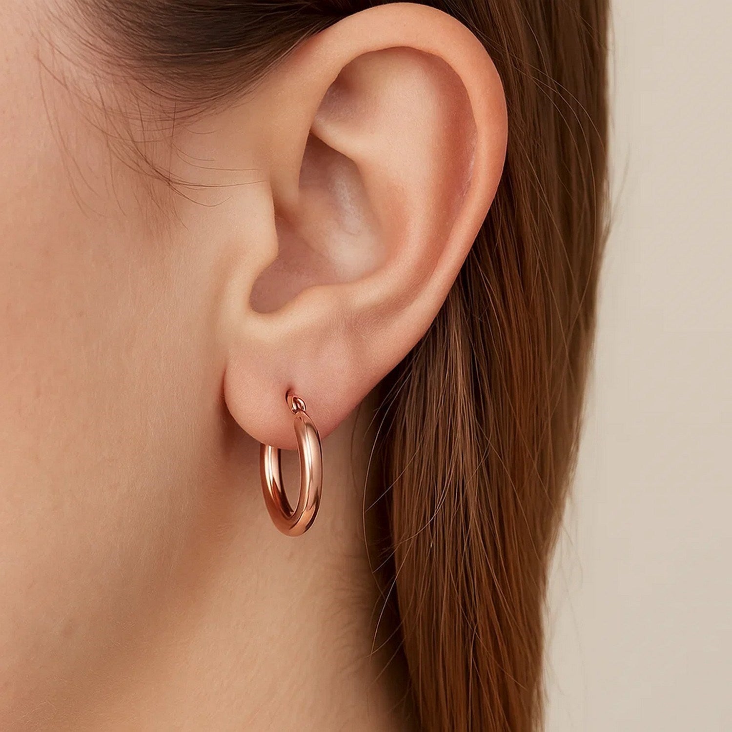 14k Rose Gold Polished Hoop Earrings (3x15mm)