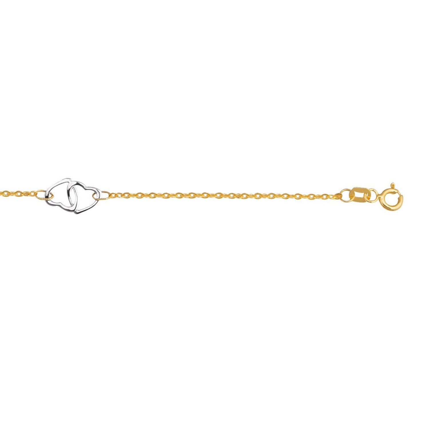 14k Two Tone Gold Entwined Heart Stationed Anklet