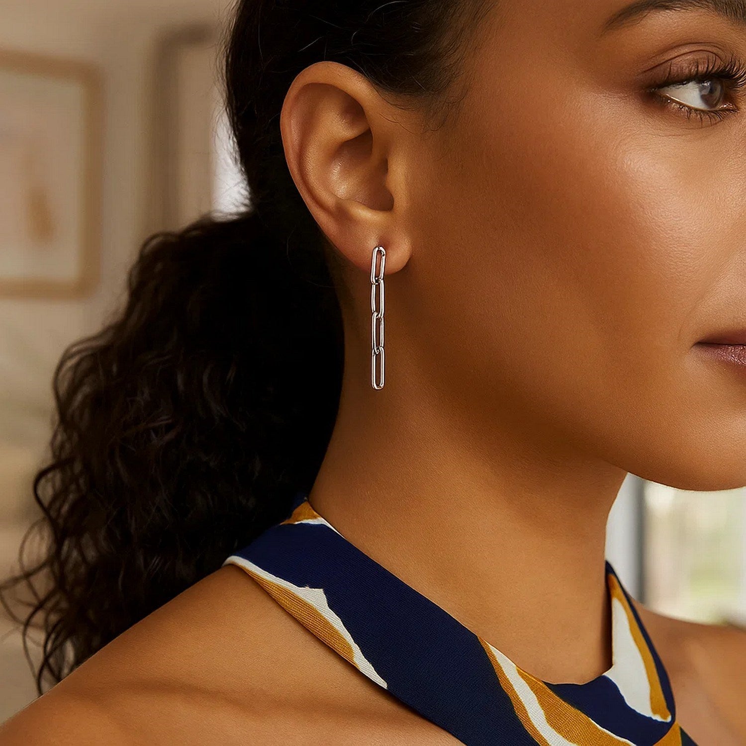 Sterling Silver Four Link Paperclip Dangle Earrings