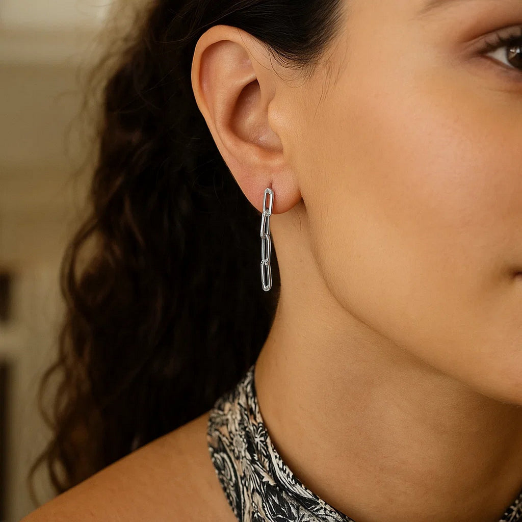 Sterling Silver Four Link Paperclip Dangle Earrings