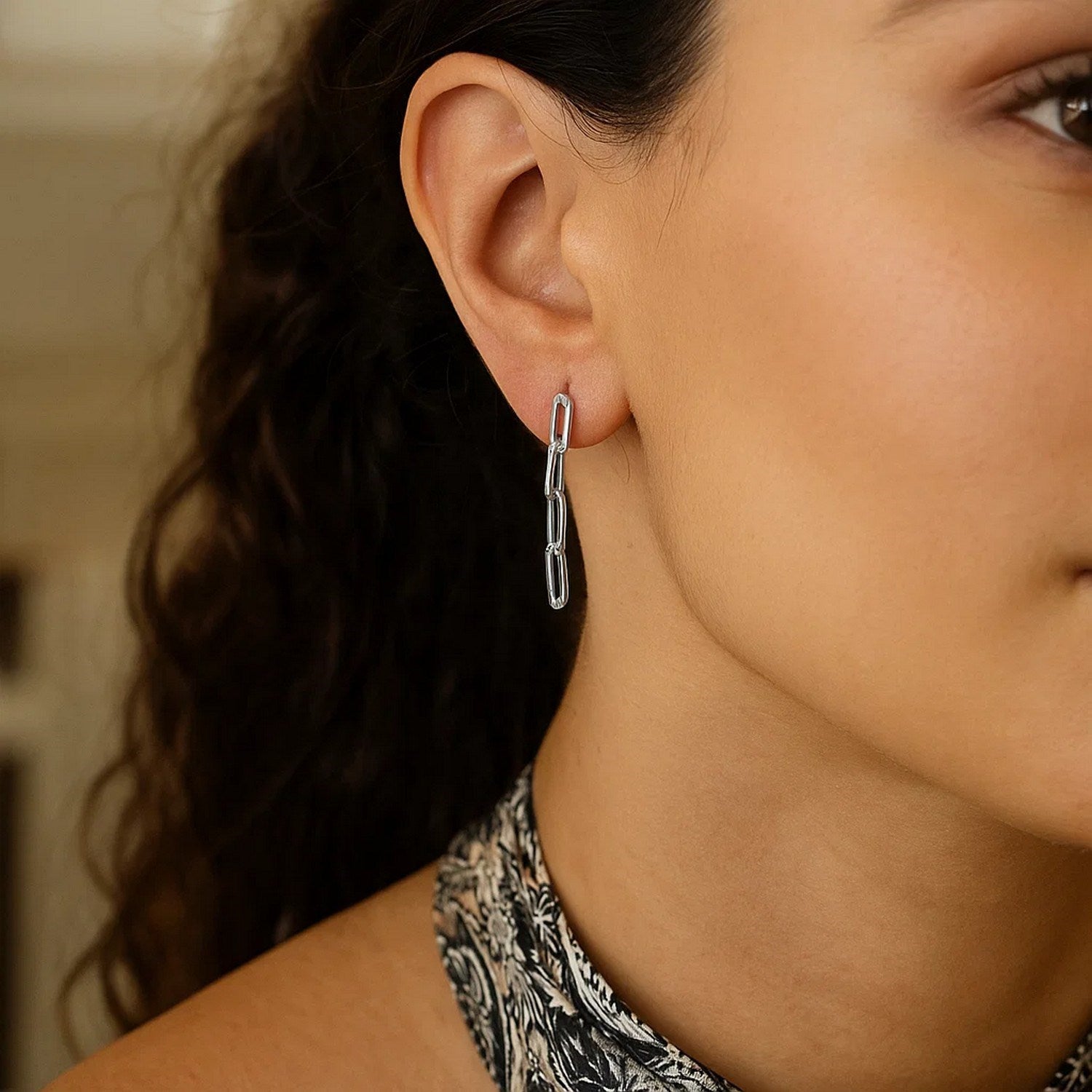 Sterling Silver Four Link Paperclip Dangle Earrings