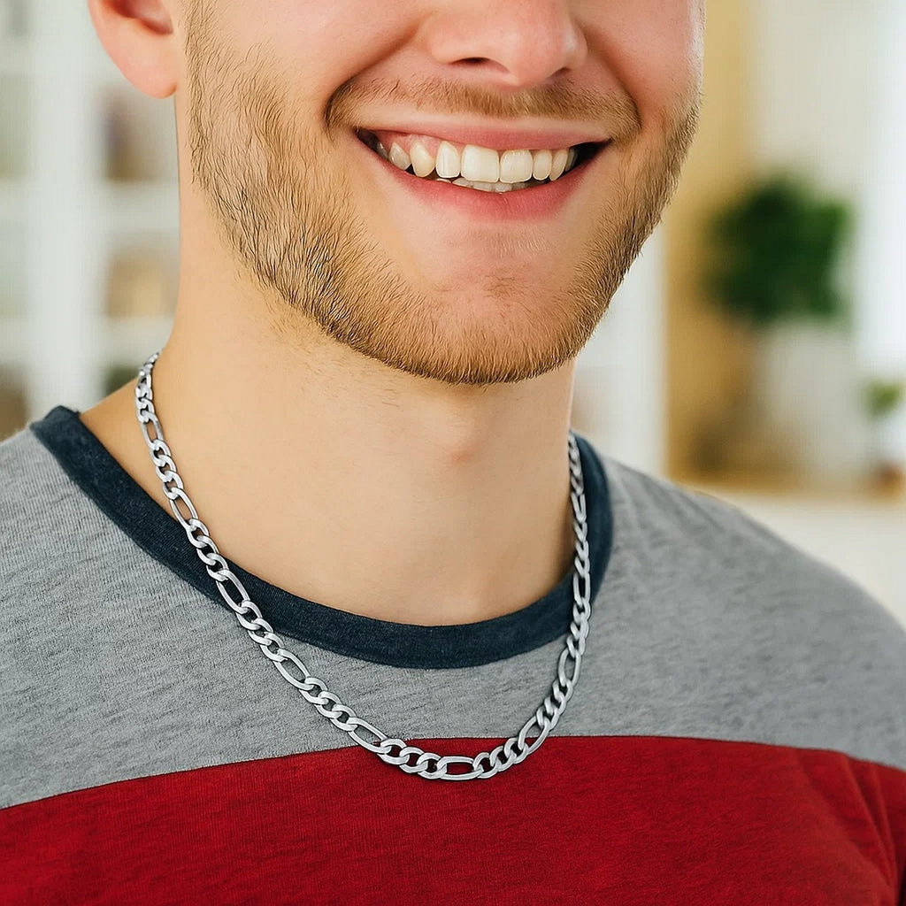 Rhodium Plated Sterling Silver Figaro Style Chain (5.40 mm)