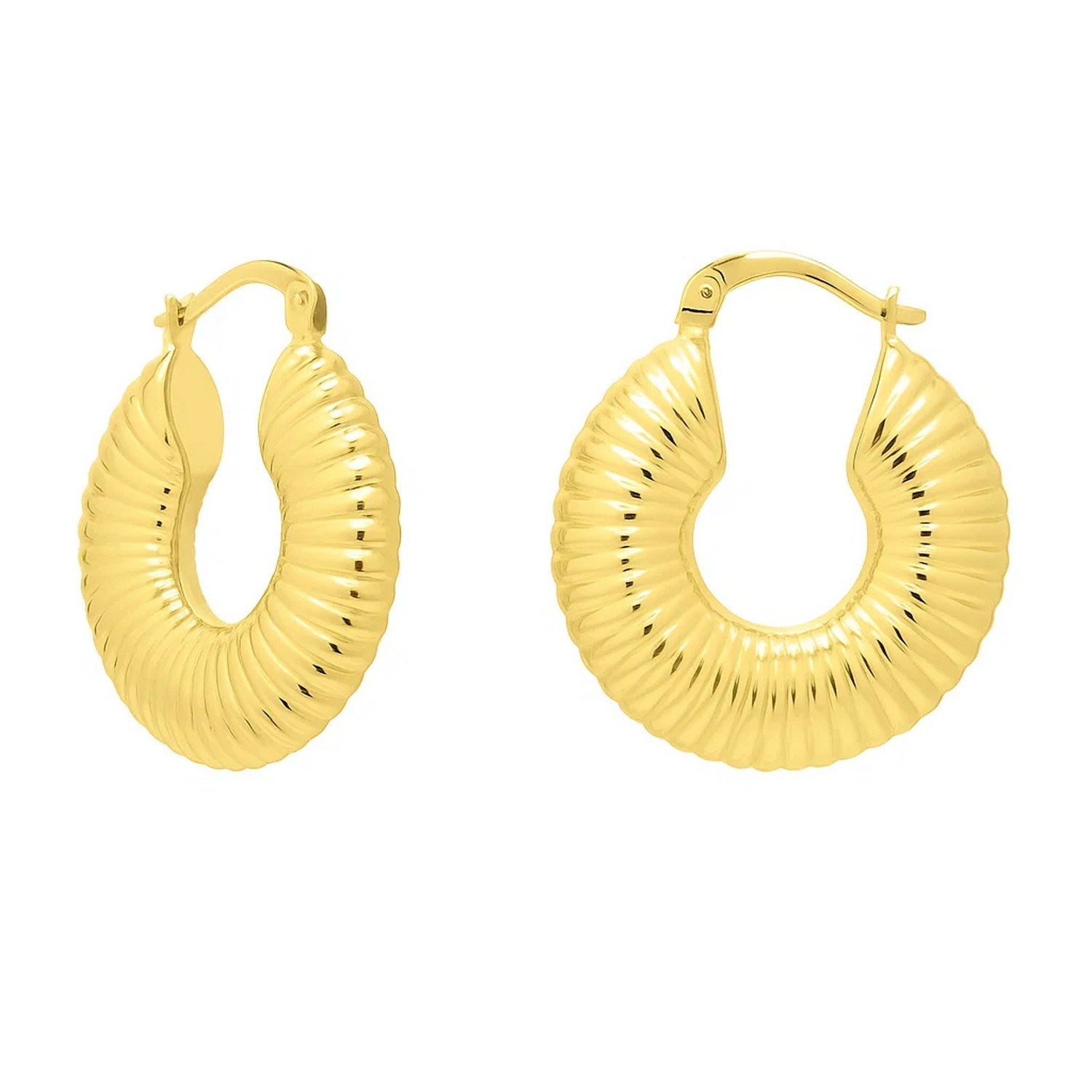 Gold Round Ribbed Hoop Earrings in 14K Yellow Gold
