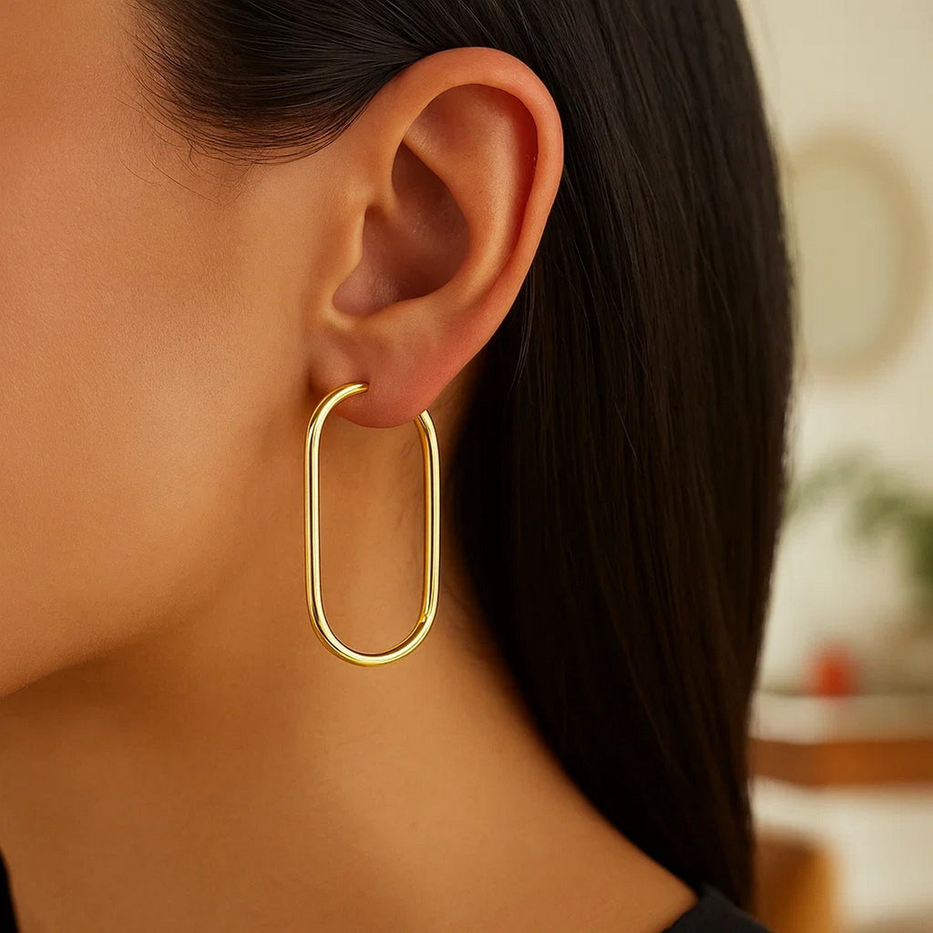 14k Yellow Gold Endless Large Paperclip Hoop Earrings
