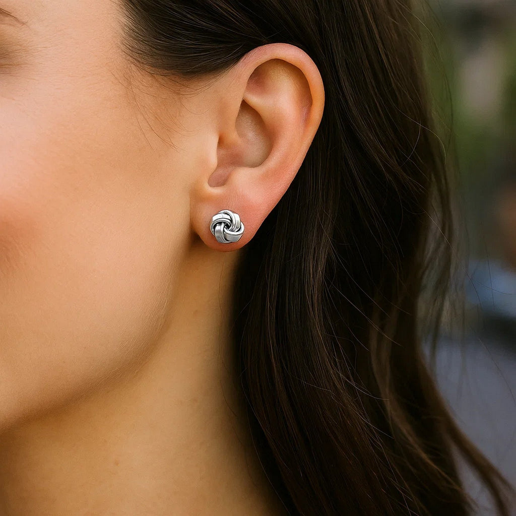 Petite Sterling Silver Polished Love Knot Earrings(9mm)