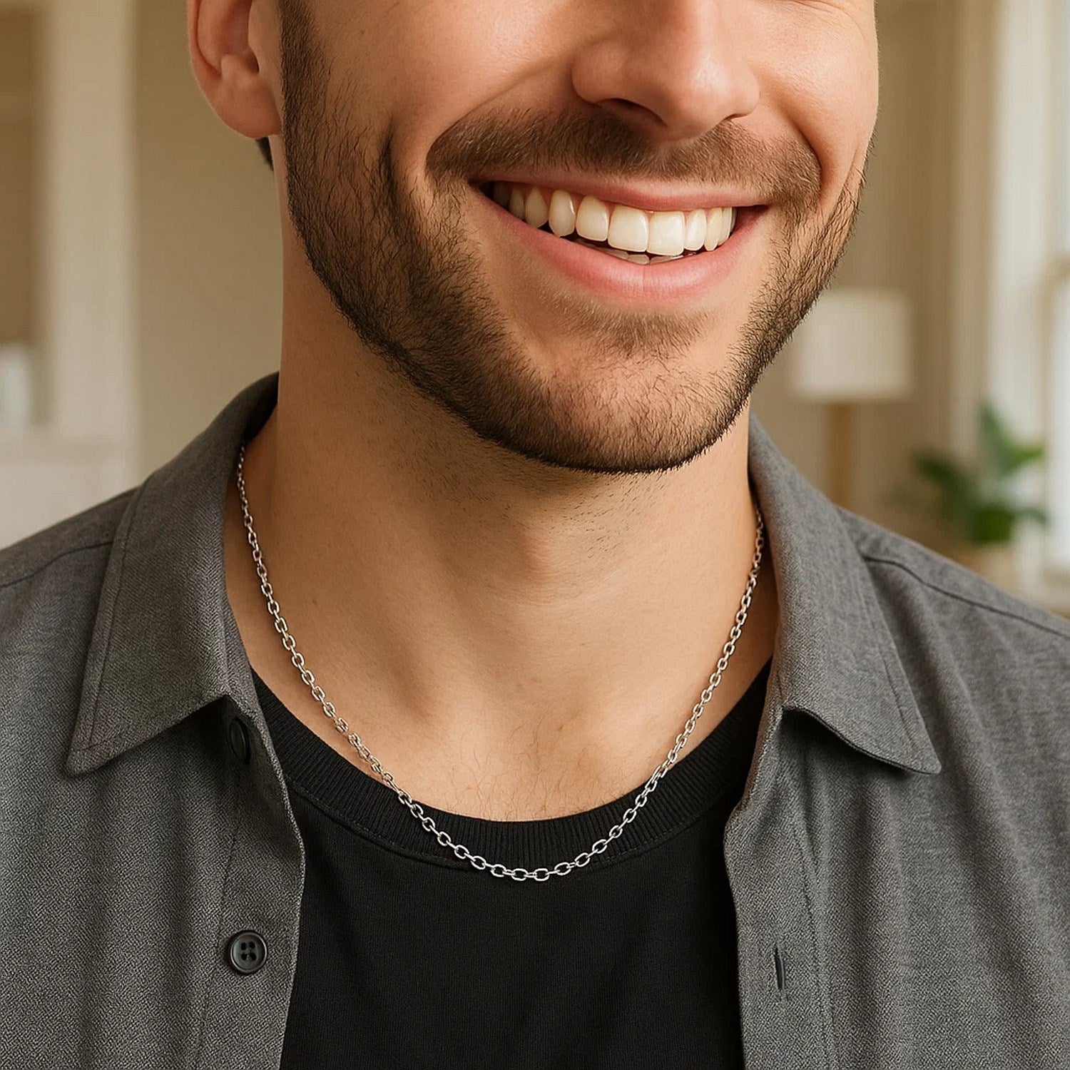 Sterling Silver Rhodium Plated Round Cable Chain (2.10 mm)