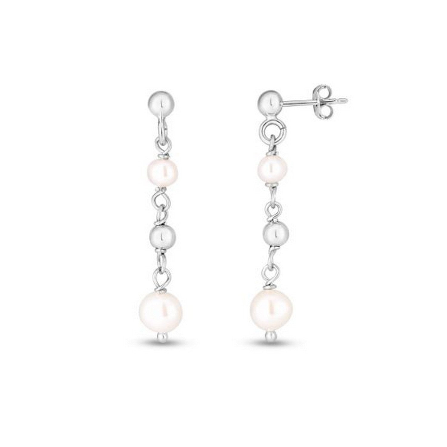 Sterling Silver Freshwater Pearl Bead Drop Earrings