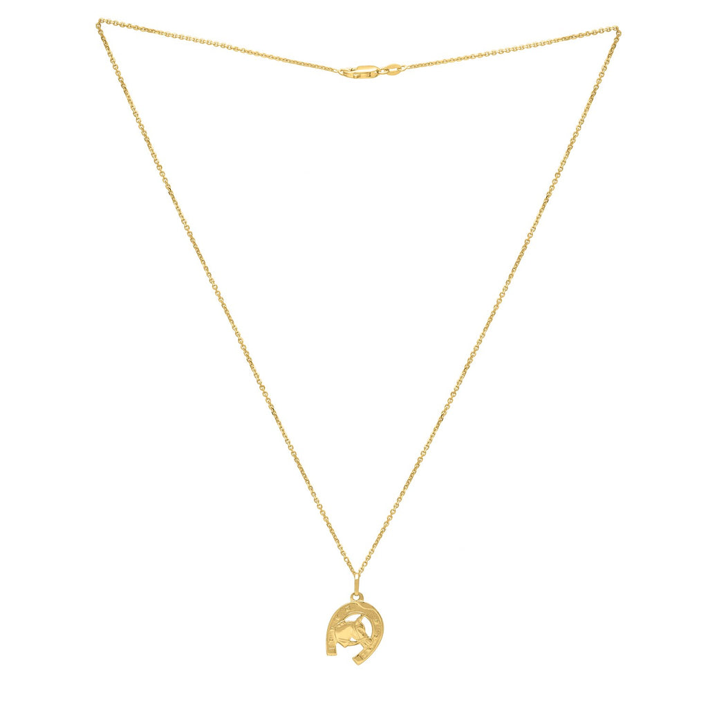 Horse and Horseshoe Necklace in 14K Yellow Gold