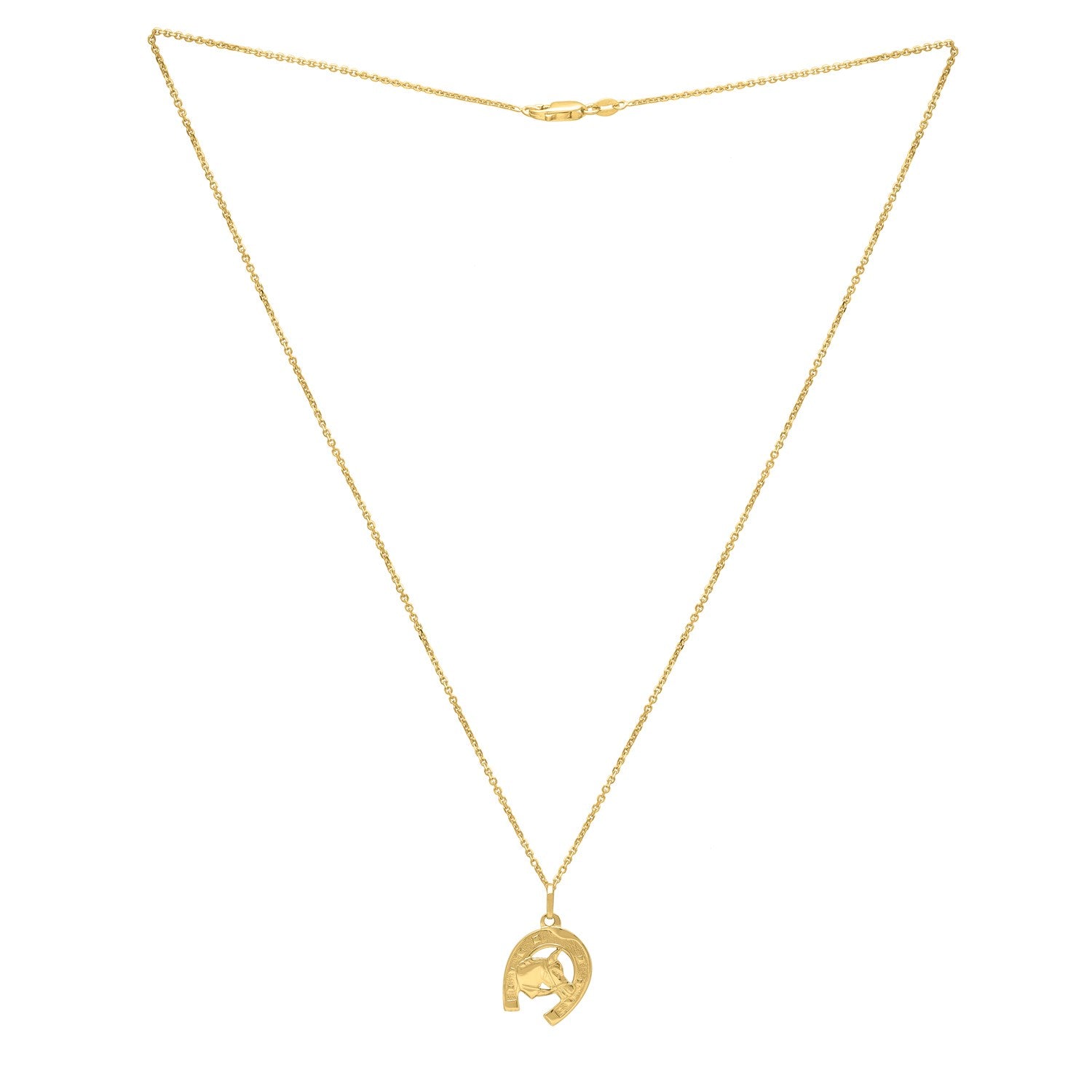 Horse and Horseshoe Necklace in 14K Yellow Gold