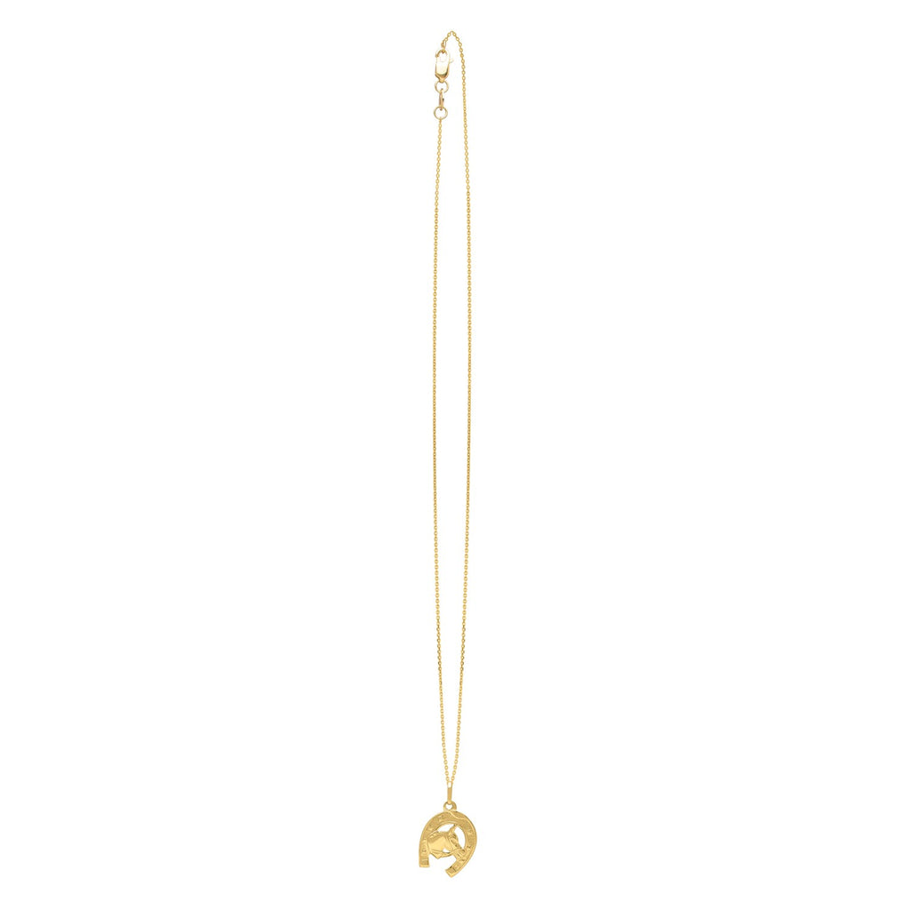Horse and Horseshoe Necklace in 14K Yellow Gold