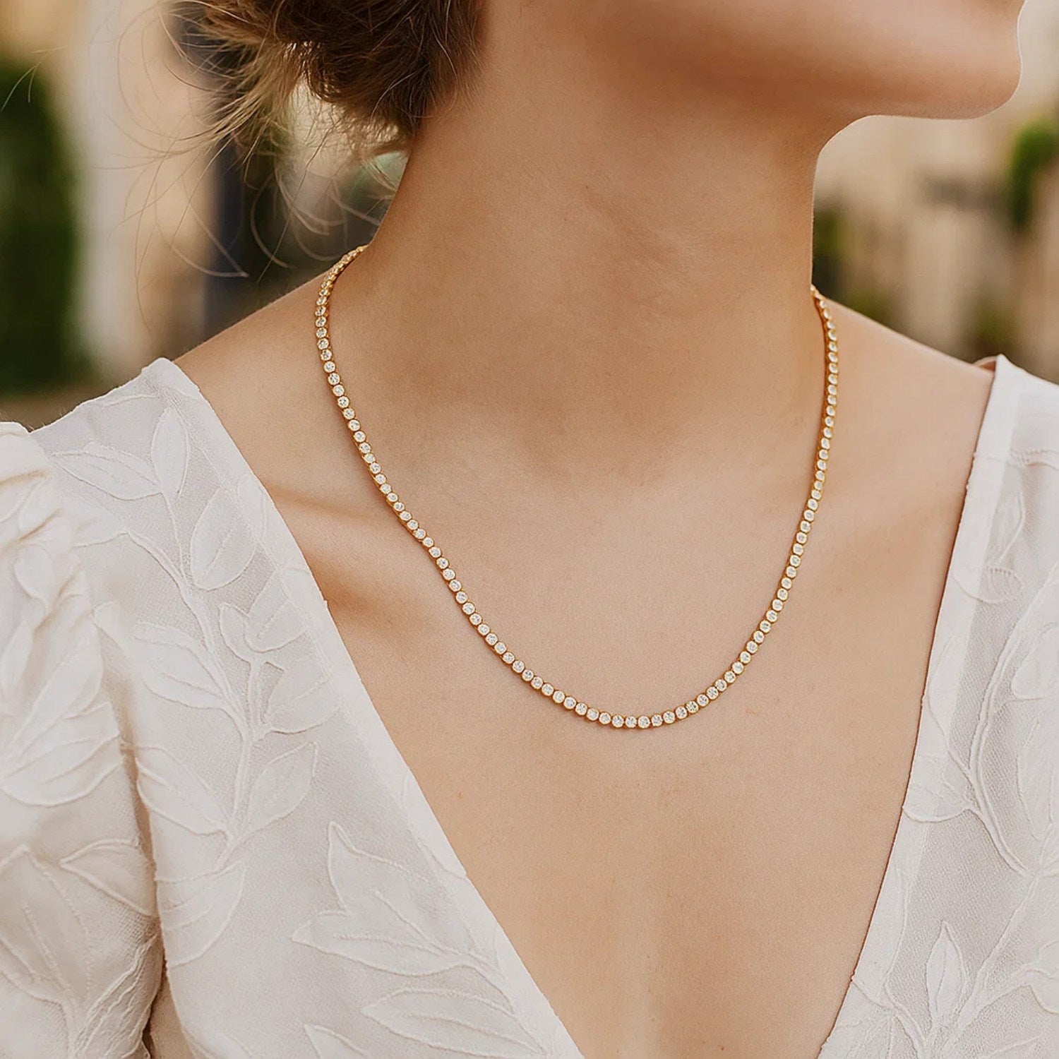 14K Two Tone Gold Diamon Oro Tennis Necklace (2.40 mm)