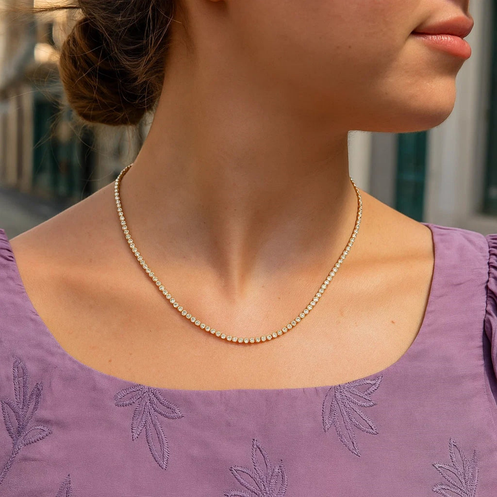 14K Two Tone Gold Diamon Oro Tennis Necklace (2.40 mm)