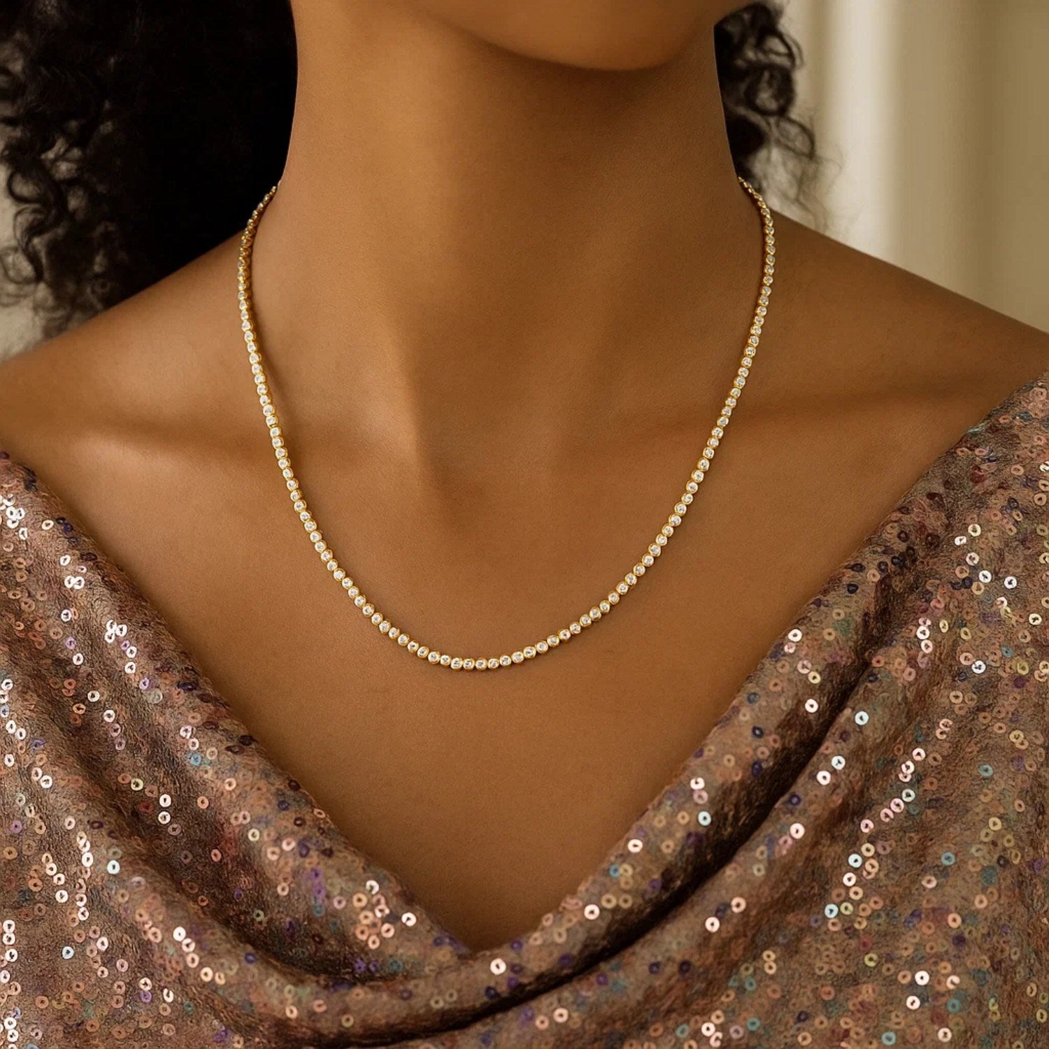 14K Two Tone Gold Diamon Oro Tennis Necklace (2.40 mm)