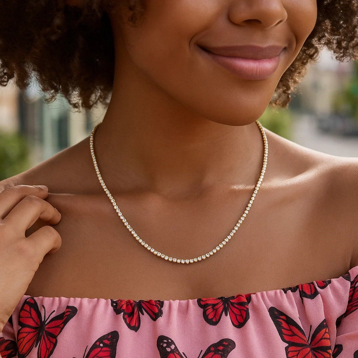 14K Two Tone Gold Diamon Oro Tennis Necklace (2.40 mm)