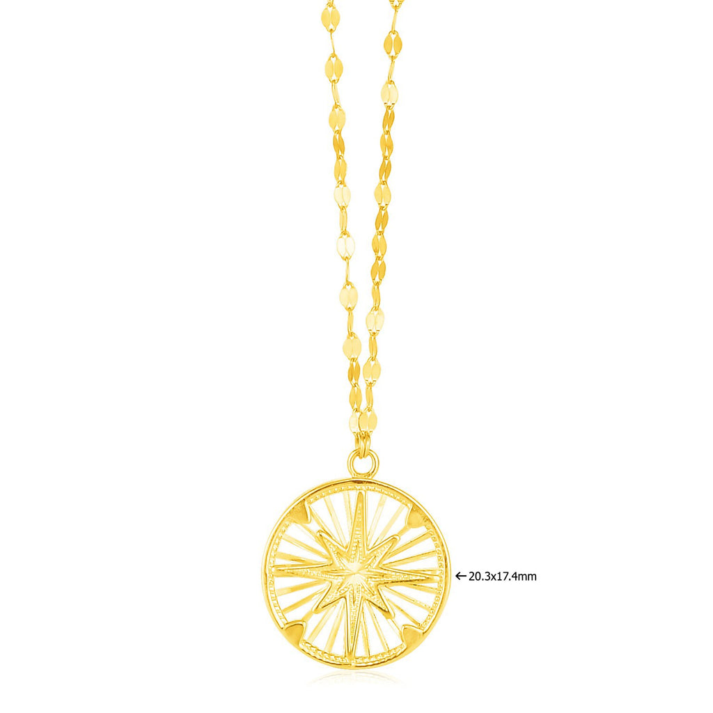 14k Yellow Gold Necklace with Compass Pendant