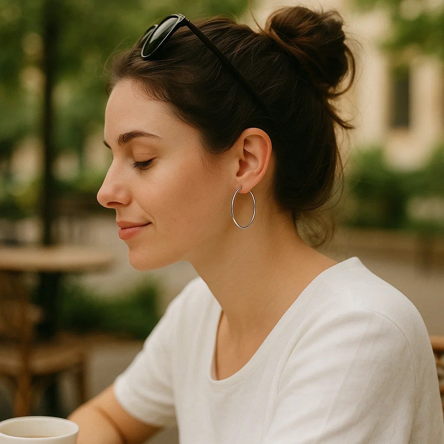 Endless Hoop Style Earrings in 14k White Gold(1.2x30mm)