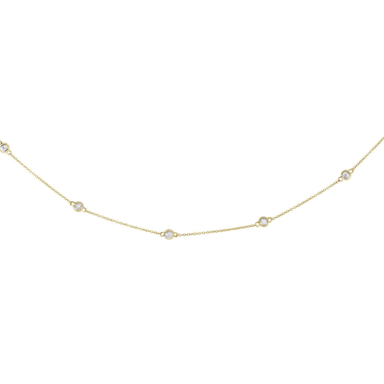 14k Yellow Gold Station Necklace with Round Diamonds