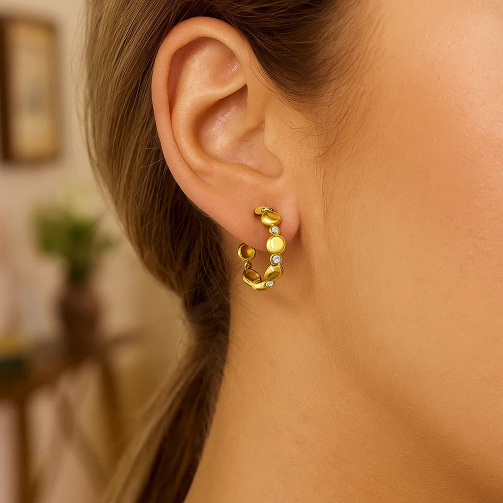 Yellow Gold Diamond Bauble Hoop Earrings (0.08cttw)