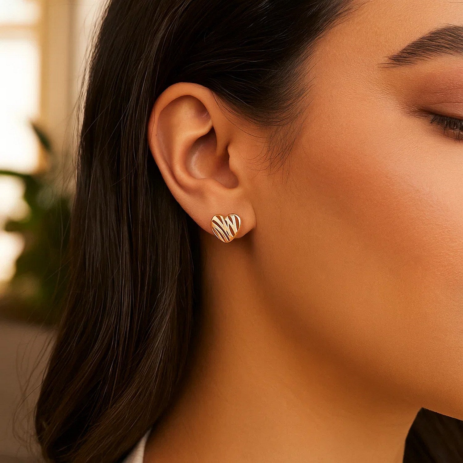 14K Rose Gold High Polish Scribble Heart Stud Earrings