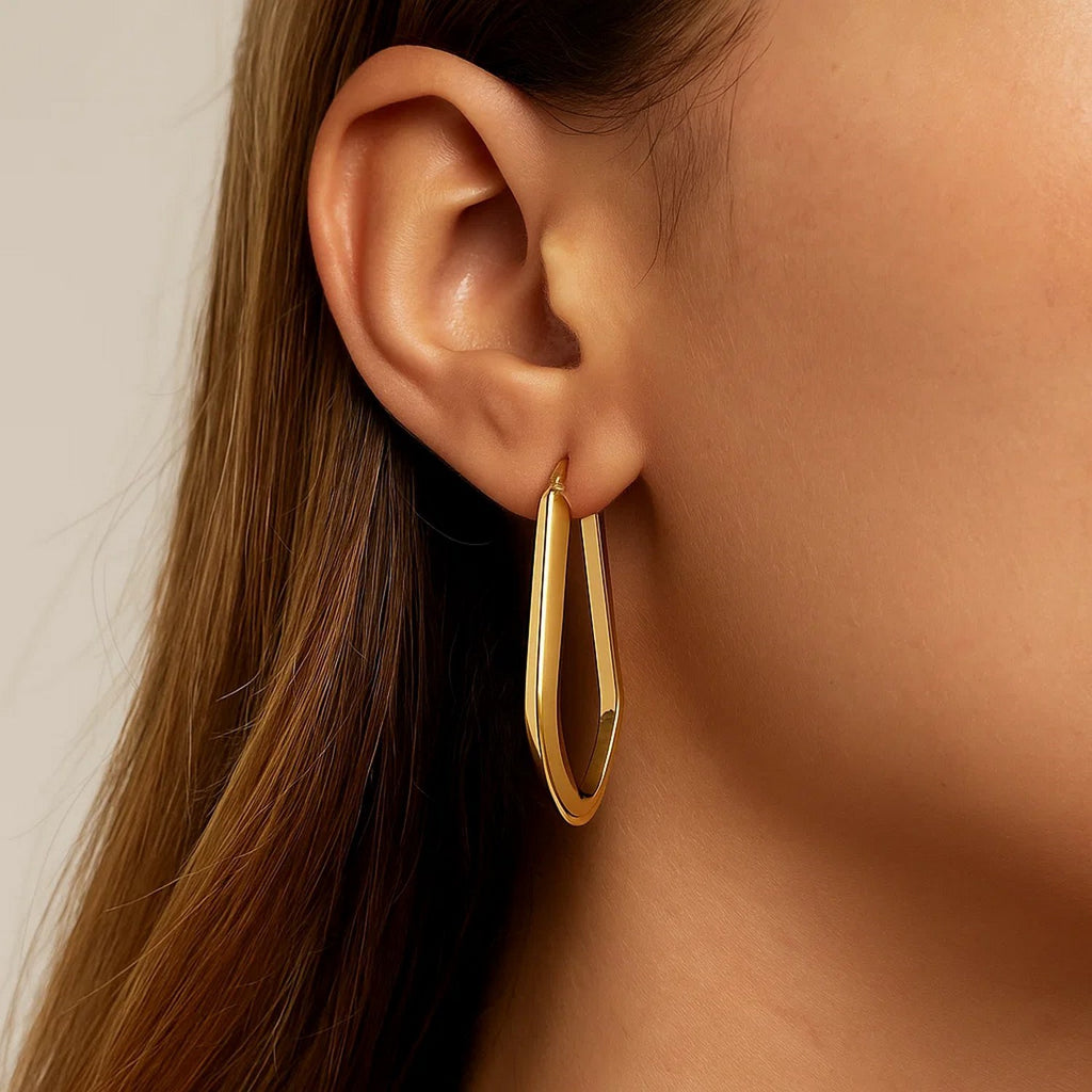 Geometric Oval Hoop Earrings in 10K Yellow Gold