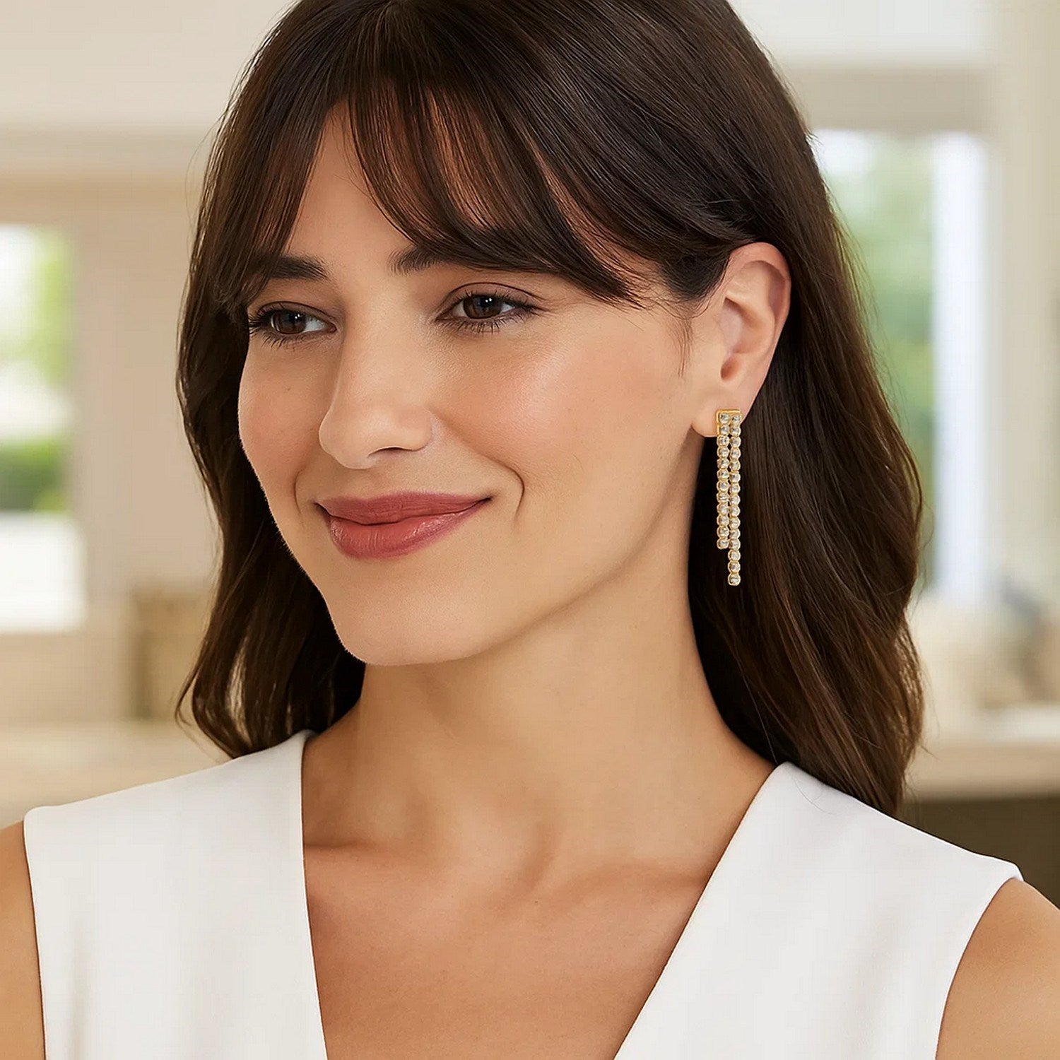 14K Two Tone Gold Diamon Oro Cascade Drop Earrings