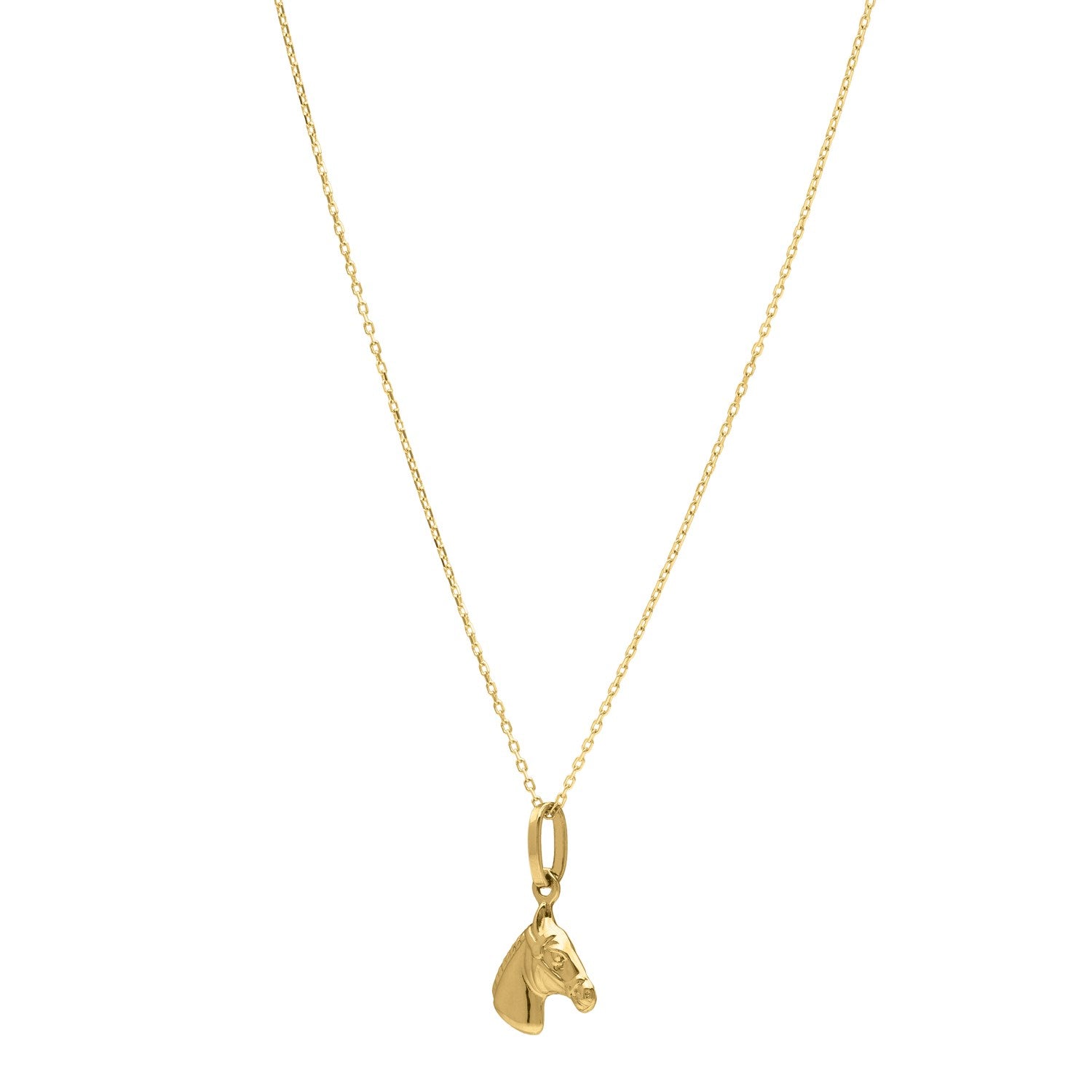 Horse Profile Small Necklace in 14K Yellow Gold