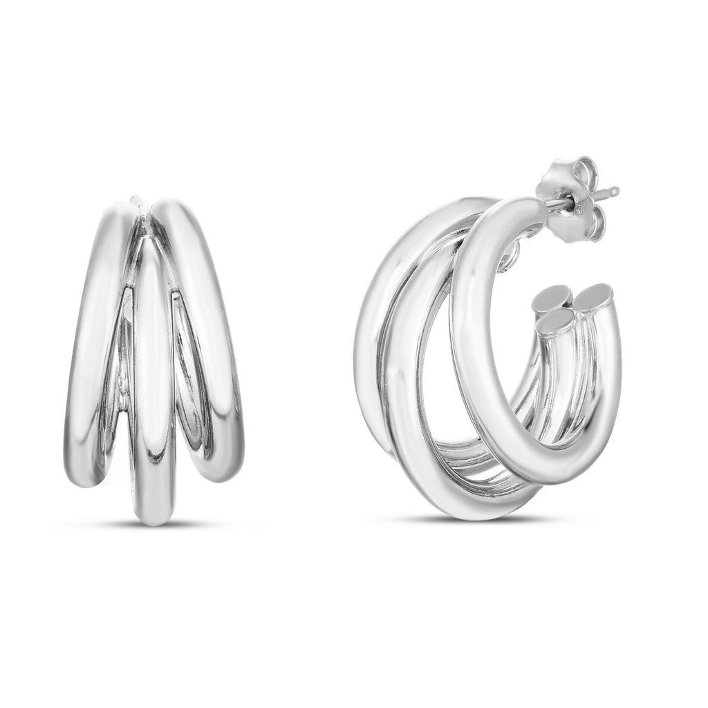 Sterling Silver Triple Barrelled Strand Hoop Earrings