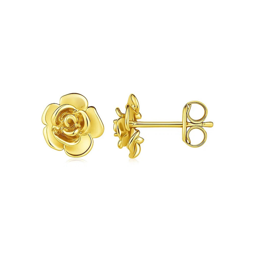 14k Yellow Gold Post Earrings with Roses(9.2mm)