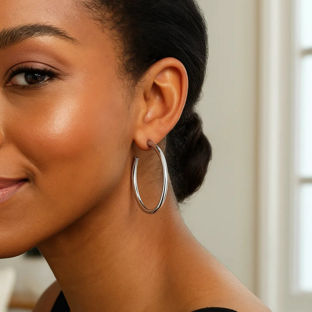 Sterling Silver Round Tube C Hoop Earrings