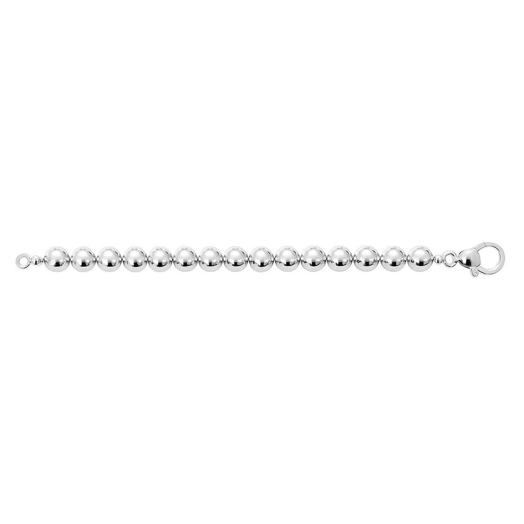 Rhodium Plated Sterling Silver Bold Bead Bracelet (10.00 mm)
