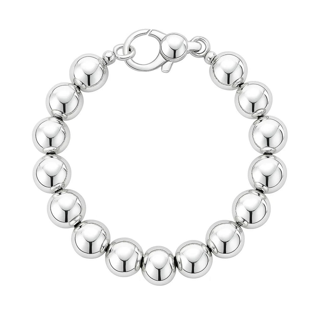 Rhodium Plated Sterling Silver Bold Bead Bracelet (10.00 mm)