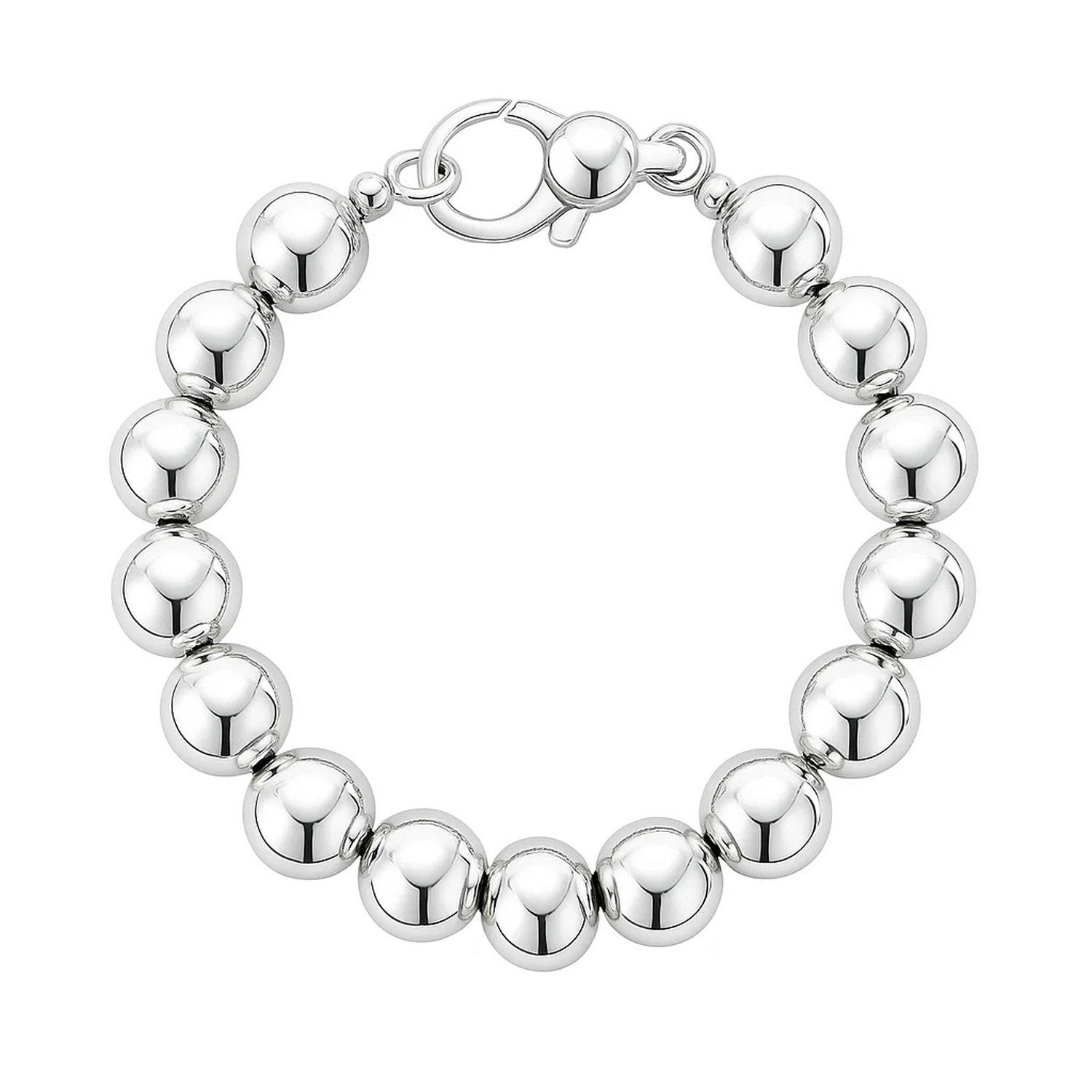 Rhodium Plated Sterling Silver Bold Bead Bracelet (10.00 mm)