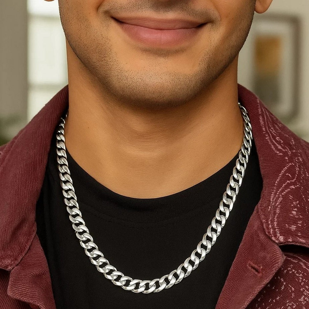 Rhodium Plated Sterling Silver Curb Style Chain (10.20 mm)