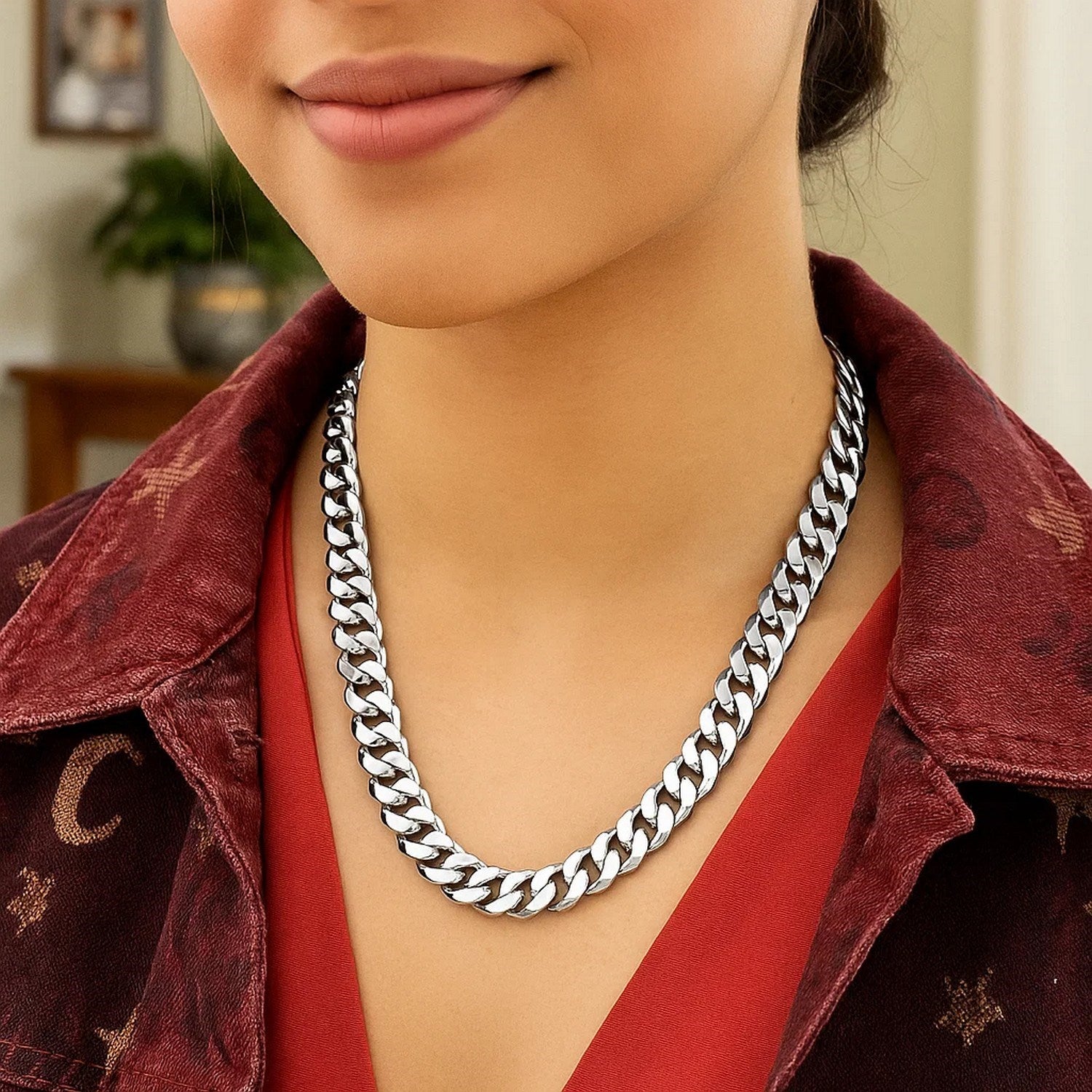 Rhodium Plated Sterling Silver Curb Style Chain (10.20 mm)