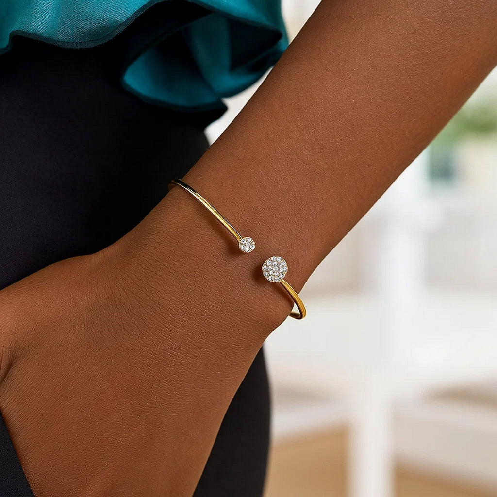 14k Yellow Gold High Polish Diamond Cluster Bangle (2.00 mm)