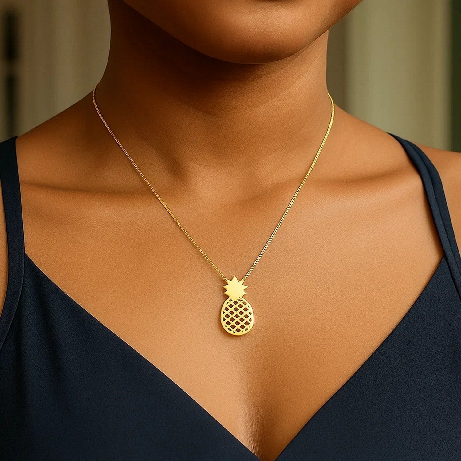 Pineapple Necklace in 10K Yellow Gold