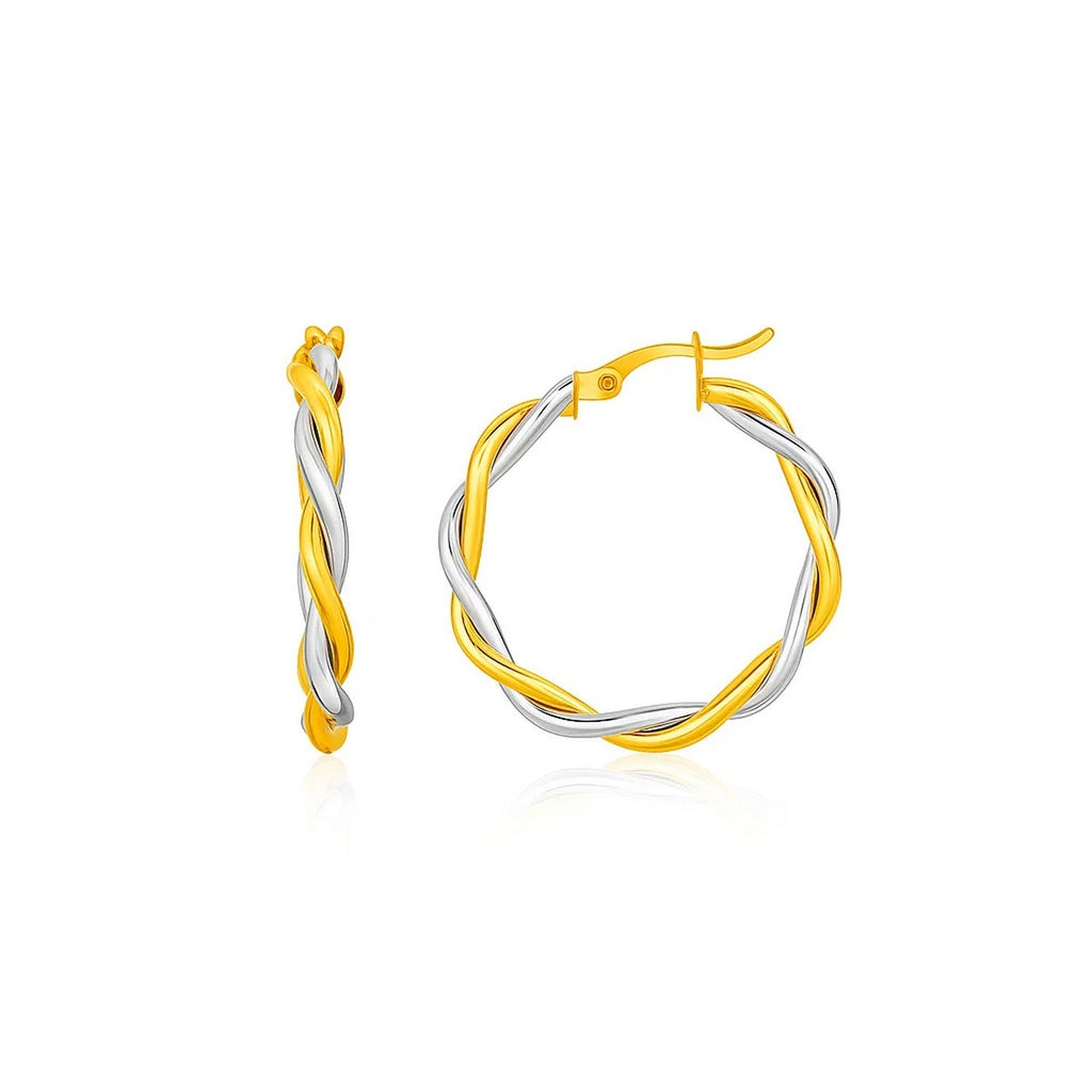 Two-Tone Twisted Wire Round Hoop Earrings in 10k Yellow and White Gold(3x15mm)