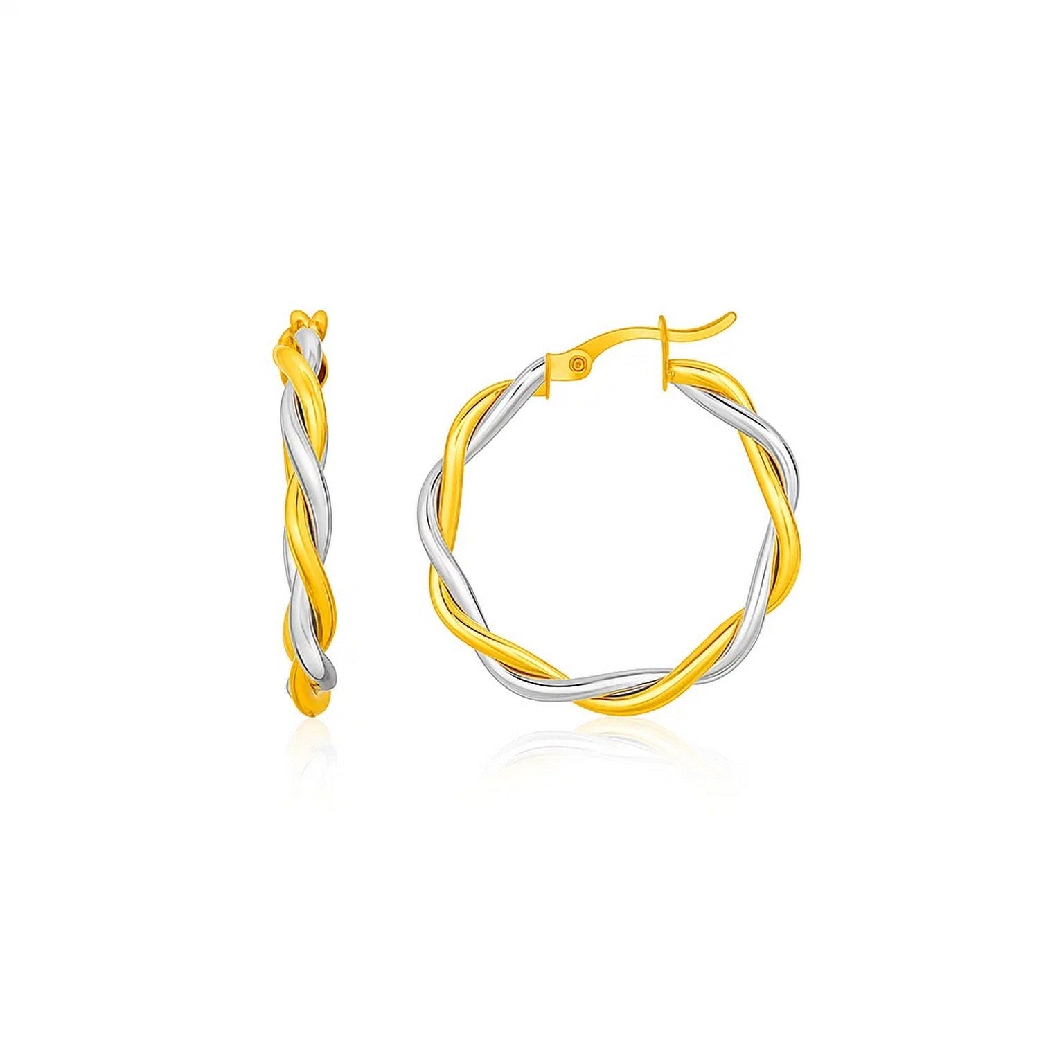 Two-Tone Twisted Wire Round Hoop Earrings in 10k Yellow and White Gold(3x15mm)