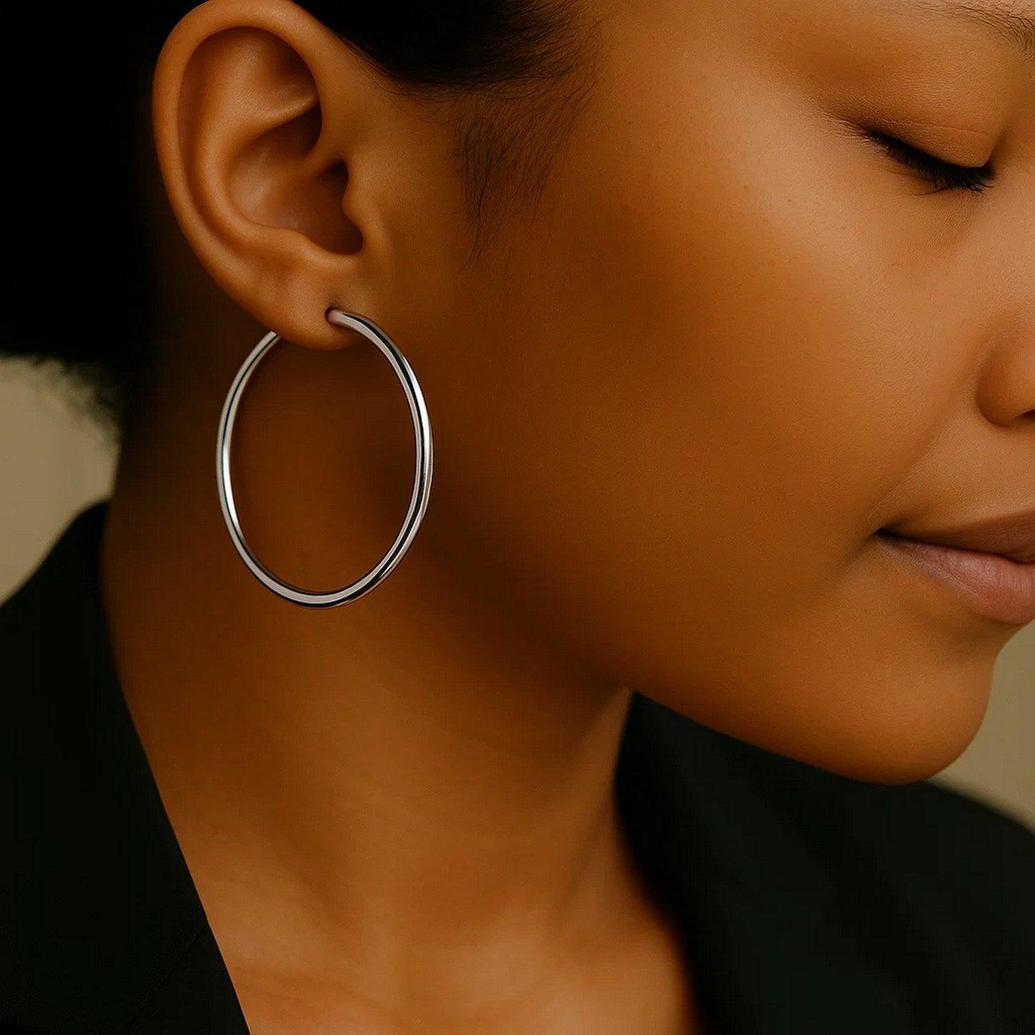 10k White Gold Polished Hoop Earrings (1.5x40mm)