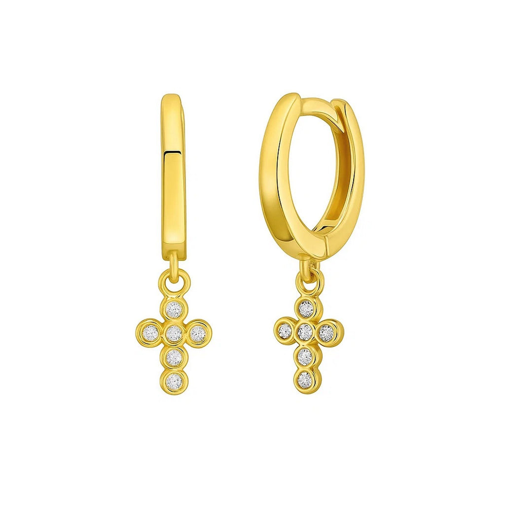 14K Yellow Gold Petite Diamond Cross Earrings