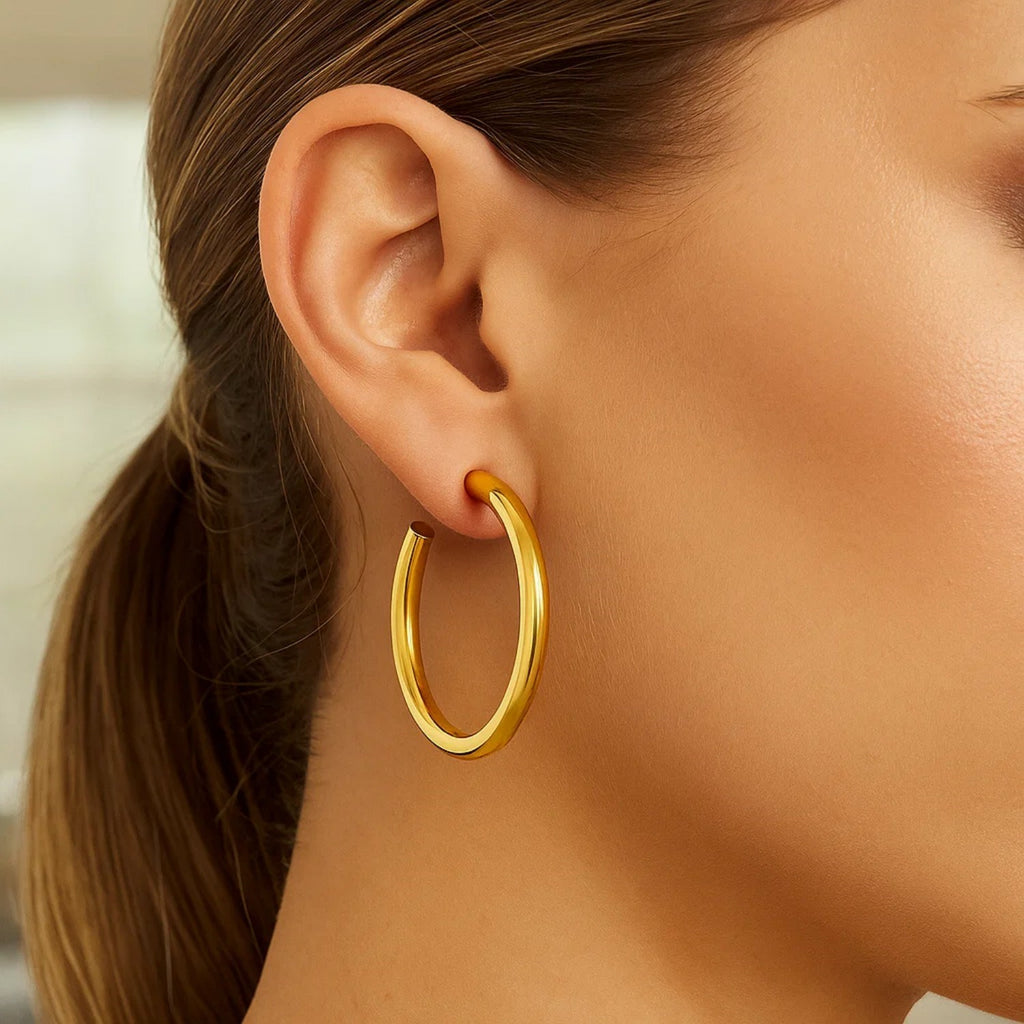 14k Yellow Gold Polished Hoop Earrings(4x40mm)