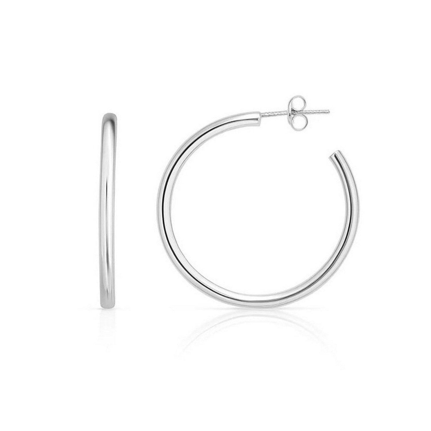Sterling Silver Round Tube C Hoop Earrings